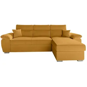 LOUNGITUDE Canapé d'angle reversible convertible en velours côtelé - Jaune pas cher
