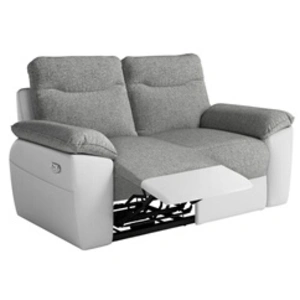 LOUNGITUDE Canapé de relaxation électrique ROSS 2 places en tissu et simili - Blanc/Gris pas cher