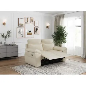 LOUNGITUDE Canapé de relaxation électrique ROSS 2 places en tissu - Beige pas cher