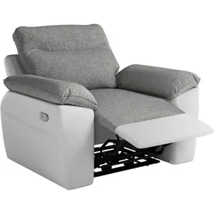 LOUNGITUDE Fauteuil de relaxation électrique ROSS en tissu et simili - Blanc/Gris