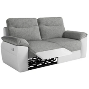LOUNGITUDE Canapé de relaxation électrique ROSS 3 places en tissu et simili - Blanc/Gris pas cher