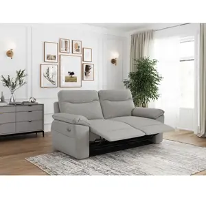 LOUNGITUDE Canapé de relaxation électrique 3 places tissu texturé 3D - Gris clair pas cher