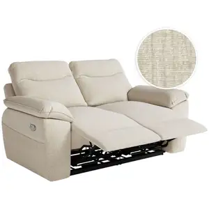 LOUNGITUDE Canapé de relaxation électrique ROSS 2 places en tissu texturé 3D - Beige