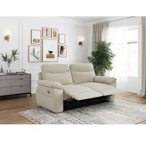 LOUNGITUDE Canapé de relaxation électrique ROSS 3 places en tissu texturé 3D - Beige pas cher