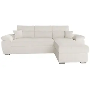 LOUNGITUDE Canapé d'angle reversible convertible en tissu bouclette - Blanc pas cher