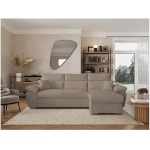 LOUNGITUDE Canapé d'angle reversible convertible en tissu bouclette - Taupe pas cher