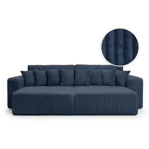 LOUNGITUDE Canapé droit 4 places double méridienne velours côtelé épais bleu pas cher