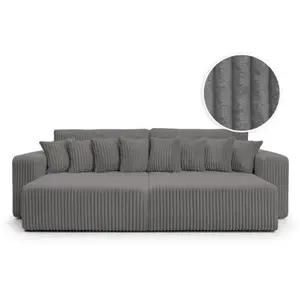 LOUNGITUDE Canapé droit 4 places double méridienne velours côtelé épais gris pas cher