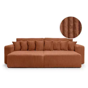 LOUNGITUDE Canapé 4 places double méridienne velours côtelé épais terracotta pas cher
