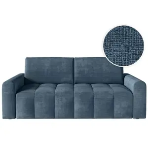 LOUNGITUDE Canapé convertible couchage 140x190cm matelas 13cm tissu bleu foncé pas cher