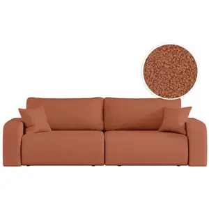 Usinestreet Canapé droit 3 places convertible en tissu bouclette - Terracotta pas cher