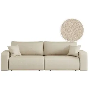 Usinestreet Canapé droit 3 places convertible en tissu bouclette - Beige pas cher