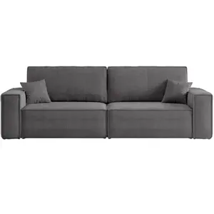 Loungitude Canapé droit 3 places FARAH convertible en velours côtelé - Gris pas cher