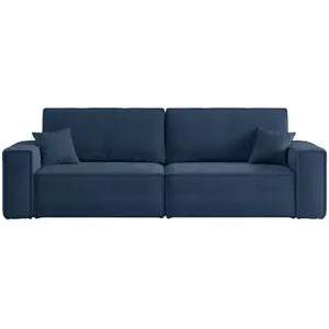 Loungitude Canapé droit 3 places FARAH convertible en velours côtelé - Bleu foncé pas cher