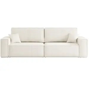 Loungitude Canapé droit 3 places FARAH convertible en tissu bouclette - Blanc pas cher