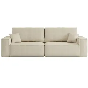 Usinestreet Canapé droit 3 places convertible en tissu bouclette - Beige pas cher