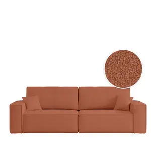 Usinestreet Canapé droit 3 places convertible en tissu bouclette - Terracotta pas cher