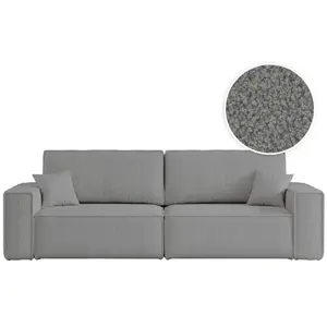 Usinestreet Canapé droit 3 places convertible en tissu bouclette - Gris pas cher