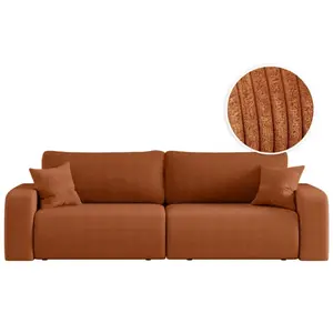 Loungitude Canapé droit 3 places ALYA convertible en velours côtelé - Terracotta pas cher