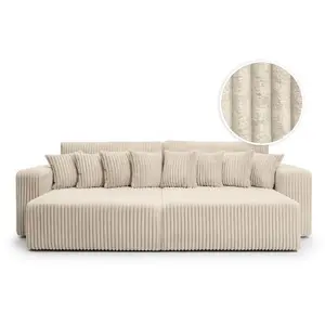 LOUNGITUDE Canapé droit 4 places double méridienne velours côtelé épais beige pas cher