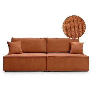 LOUNGITUDE Canapé convertible 3 places sans accoudoirs velours côtelé terracotta pas cher