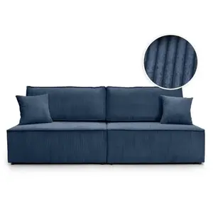 LOUNGITUDE Canapé convertible 3 places sans accoudoirs en velours côtelé bleu pas cher