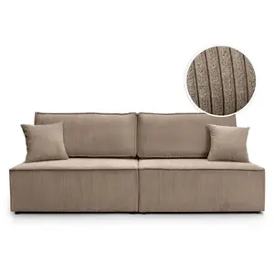 LOUNGITUDE Canapé convertible 3 places sans accoudoirs en velours côtelé taupe pas cher
