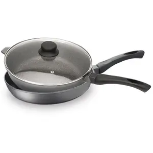 Mathon Lot 1 Poêle + 1 Sauteuse avec couvercle avec revêtement Dur com... pas cher