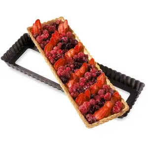 Mathon Moule à tarte amovible rectangle acier revêtu antiadhérent bord... pas cher