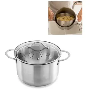 Mathon Faitout inox 24 cm avec panier passoire rotatif et couvercle en... pas cher