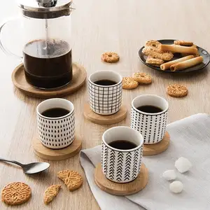 Mathon Set de 4 tasses en porcelaine avec soucoupe bambou 10 cl motifs graphi... pas cher