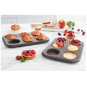Set 2 plaques de 6 tartelettes acier revêtu Mathon pas cher