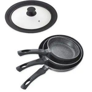 Mathon Lot 3 Poêles avec revêtement Dur comme la pierre 20 à 28 cm et Couverc... pas cher