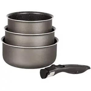 Set 3 casseroles anti-adhésives Effet Pierre et manche amovible Mathon pas cher