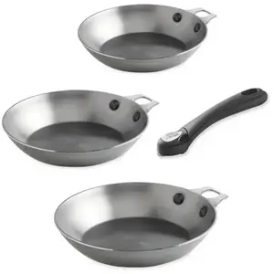 Lot 3 poêles acier Minéral B 20, 24 et 28 cm et manche amovible De Buyer pas cher