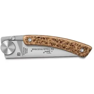 Manutan Couteau De Poche Manche Chêne Gravure Nature - Liner Lock Le Thiers pas cher
