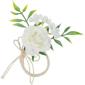 RueDeLaFete 4 RONDS DE SERVIETTE ROSE JASMIN NUD 5CM BLANC pas cher