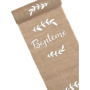Chemin de table - Baptême - Jute floqué blanc - 28 cm x 5 m - Naturel - IntérieurVendu parrakuten
