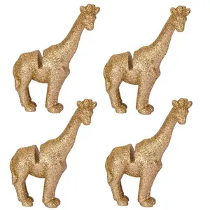 RueDeLaFete Set de 4 Marque-places résine pailletée OR 8,5cm Girafe pas cher