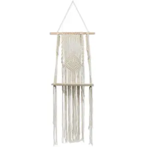 RueDeLaFete Etagère Bohème Macramé ivoire avec planche bois 40cm x 1m pas cher