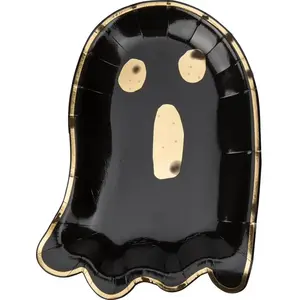 Comparateur de prix : Sachet de 8 Assiettes en carton FANTOME noir et or 23cm