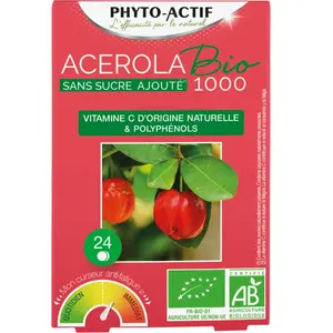 Comparateur de prix : Phyto-Actif Acérola Bio 1000 Sans Sucres 24 comprimés
