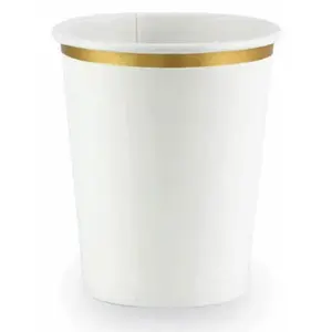 RueDeLaFete Paquet de 6 Gobelets en carton, BLANC avec liseré or pas cher
