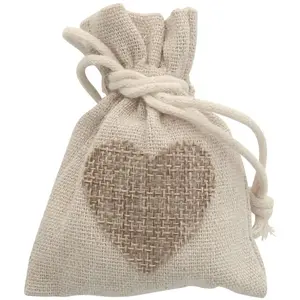 RueDeLaFete Lot de 5 Bourses en lin avec coeur en jute pas cher