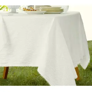 RueDeLaFete Nappe Crêpe tissu rectangle 150x250cm, Blanc naturel pas cher