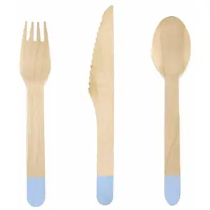 Ménagère de 18 Couverts en bois, manche BLEU ciel