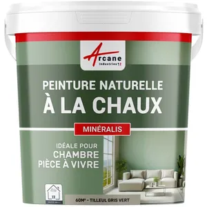Comparateur de prix : ARCANE INDUSTRIES Peinture a la chaux naturelle :  NUANCES MINERALES CHAUX  Tilleul - gris vert - kit 60 m² - 2x5 kg