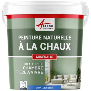 Comparateur de prix : ARCANE INDUSTRIES Peinture a la chaux naturelle pour décoration intérieure sans émanation NUANCES MINERALES CHAUX Azur - bleu - kit 30 m² - 5 kg