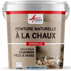Comparateur de prix : ARCANE INDUSTRIES Peinture a la chaux naturelle :  NUANCES MINERALES CHAUX  Givre - bleu clair - kit 60 m² - 2x5 kg