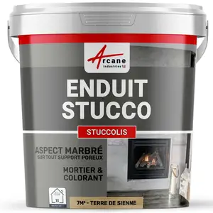 Comparateur de prix : Mortier + teinte - stuc sans primaire ni finition STUCCOLIS ARCANE INDUSTRIES Terre de Sienne - kit jusqu'à 7m²